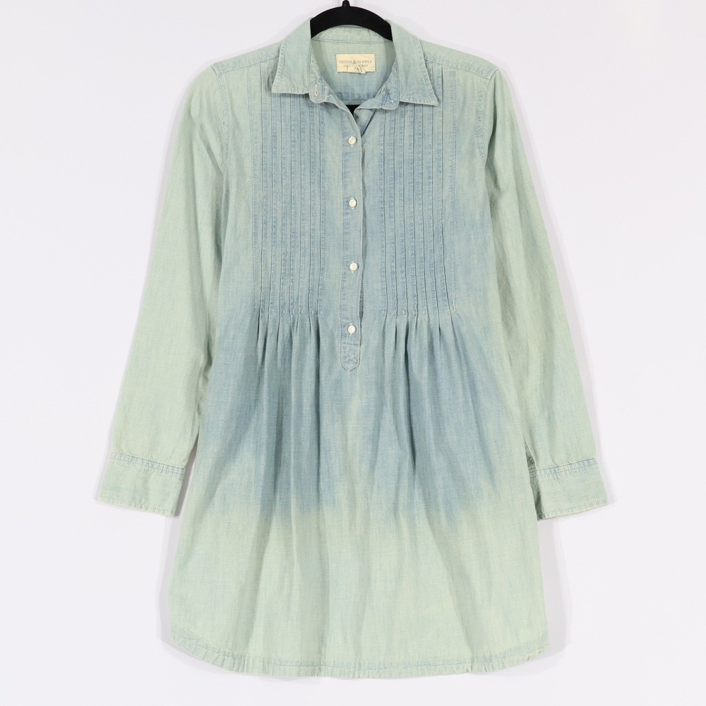 Denim & Supply Ralph Lauren Shirt Dress Women M Blue Ombre Pintuck Classic Retro